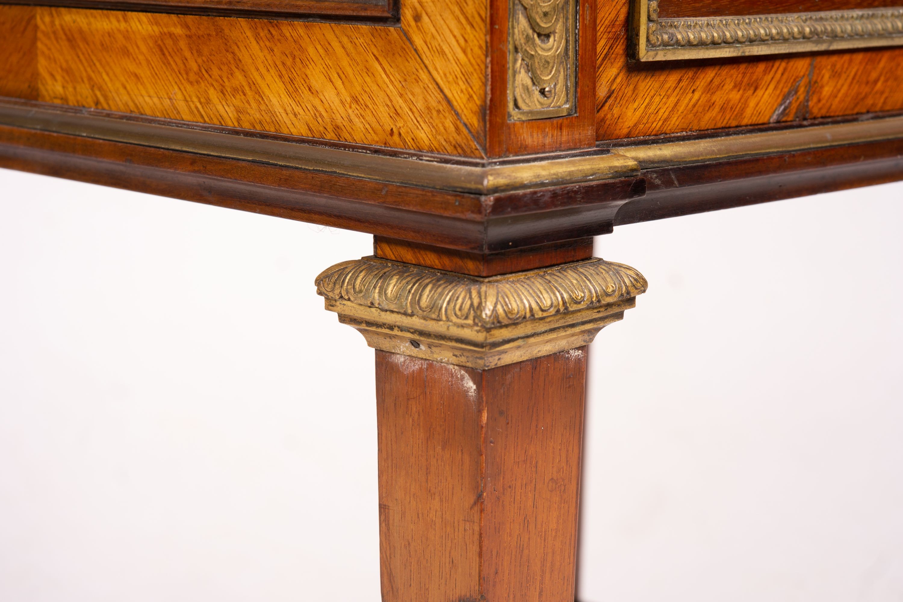 An early 20th century French marble top mahogany bedside cabinet, width 42cm, depth 38cm, height 75cm